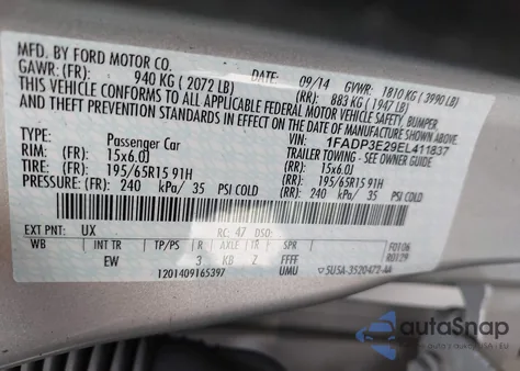 2014 Ford Focus S z USA, uszkodzony, nr VIN 1FADP3E29EL411837